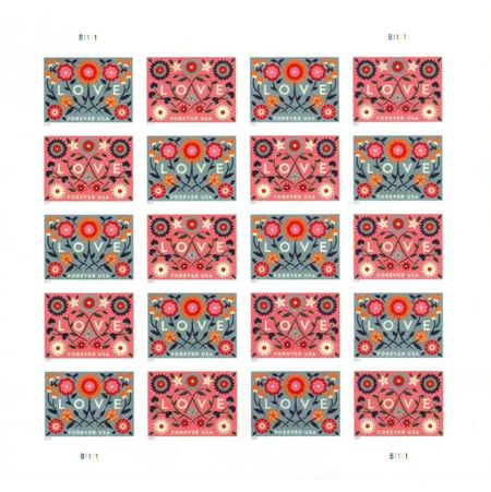 Love flowers 2022 - 5 Sheets 100 Pcs Unused Stamps for Mailing